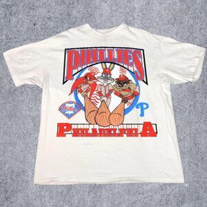 Philadelphia Phillies MLB Baseball Looney Tunes White T shirt vtg